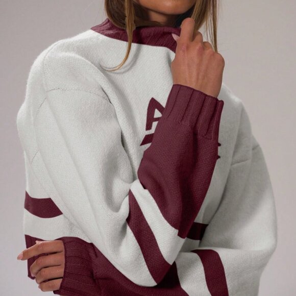 Burgundy Casual Women's Sport Sweaters - Picture 6 of 6